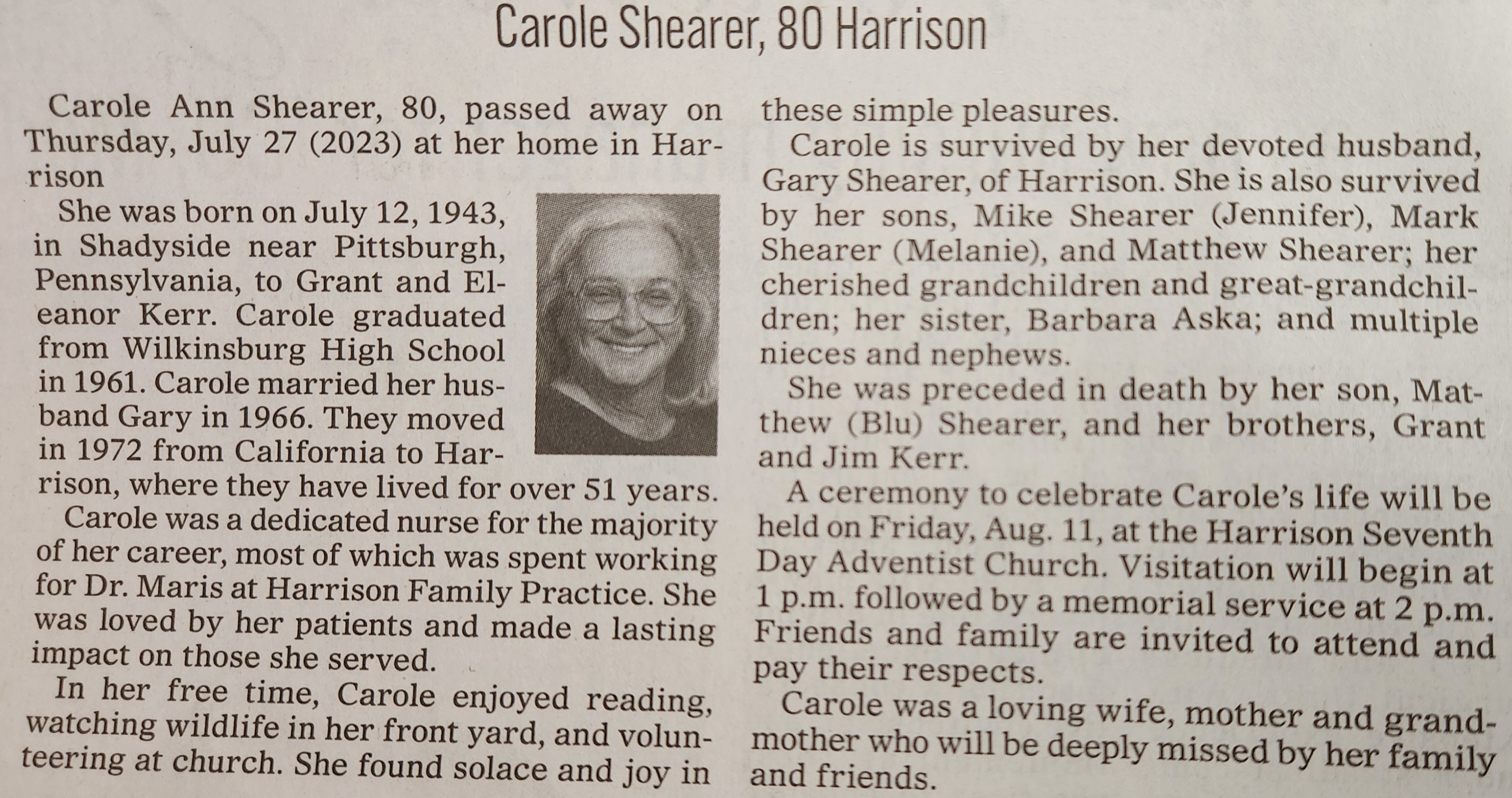 Carole Shearer obituary